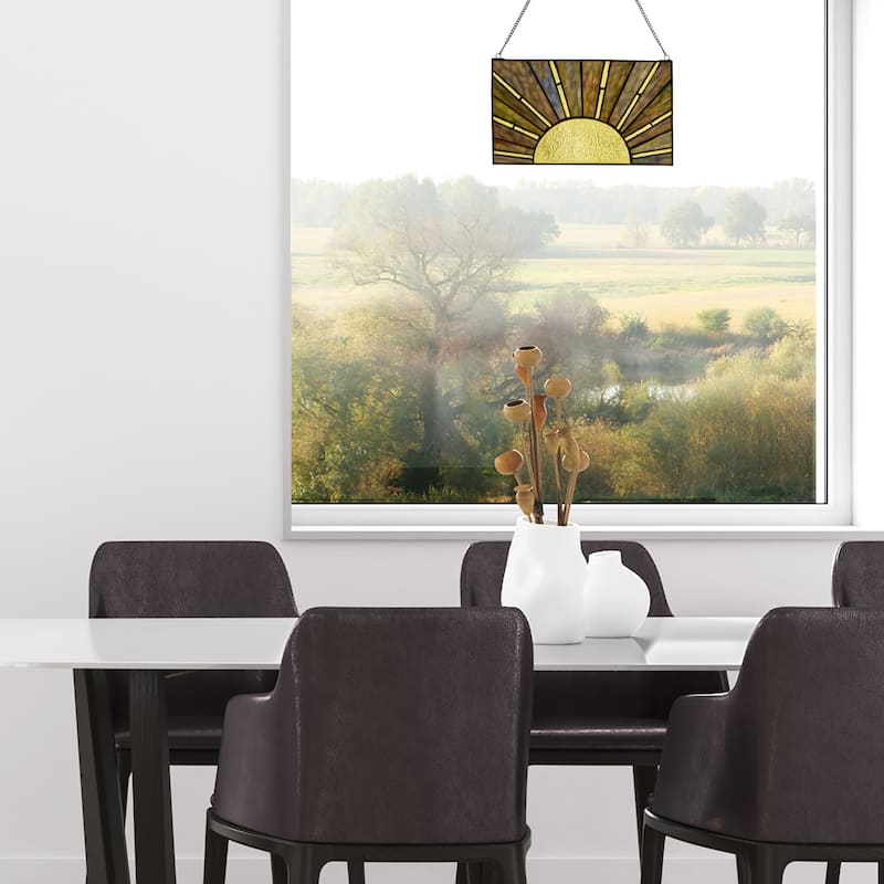 Sunrise/Sunset River of Goods Multicolored Stained Glass Window Panel - 14" x 0.25" x 8"