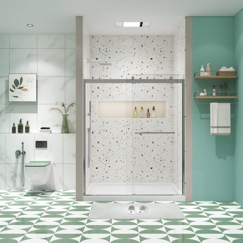 56"-60"W x 74"H Bathroom Door with Single Sliding Aluminum Frame