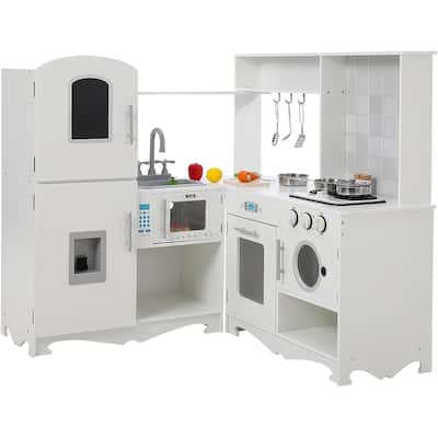 Wooden Corner Play Kitchen Set,Pretend Cooking Toys for Kids