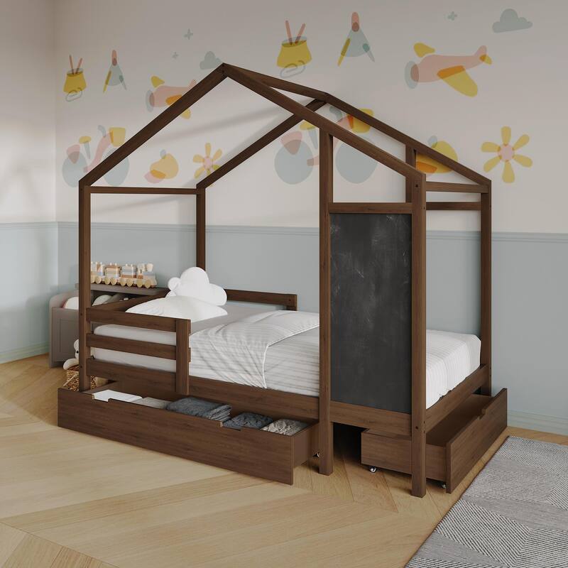 CraftPorch Mid-Century Wooden Canopy Bed