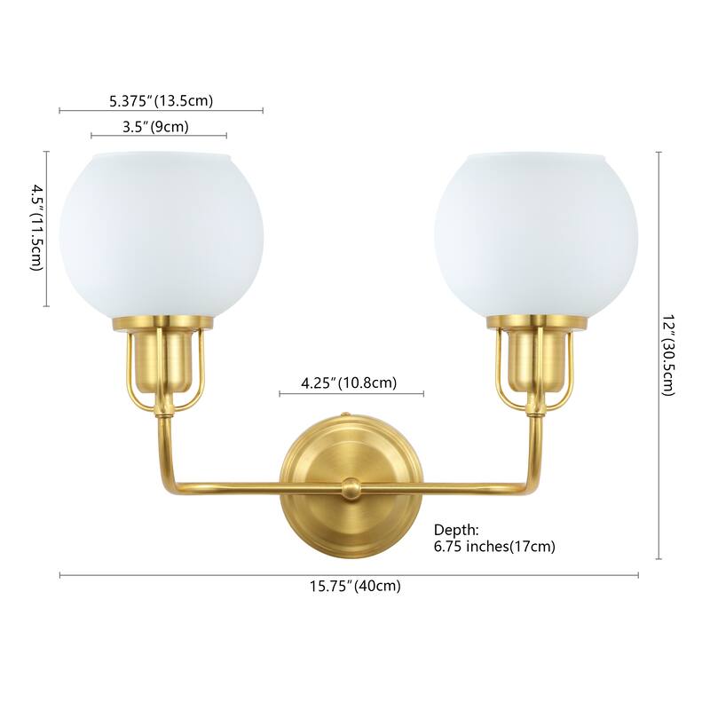SAFAVIEH Lighting Fenris Wall Sconce - Satin Brass/Opal - 16"W x 7"D x 12"H