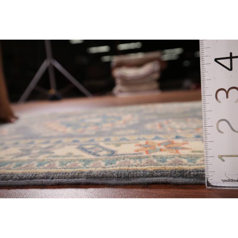 Gray Geometric Kazak Accent Rug Hand-Knotted Foyer Wool Carpet - 2'8" x 4'1"