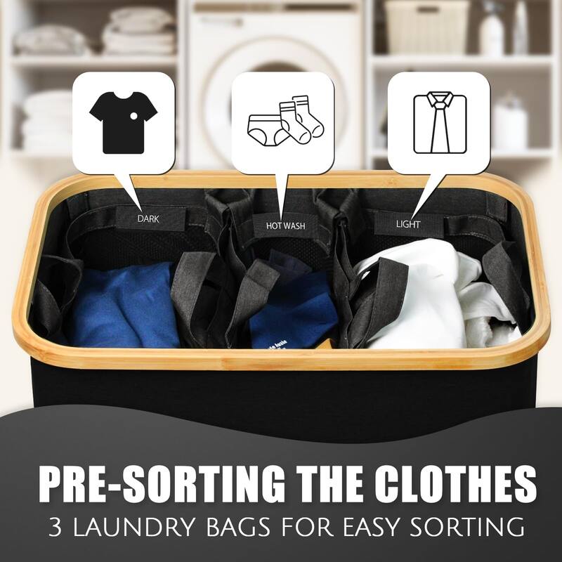 Hampers for Laundry Basket with Lid, 160L Extra Large 3 Section Clothes Divided Organizer for Bedroom,Laundry Room
