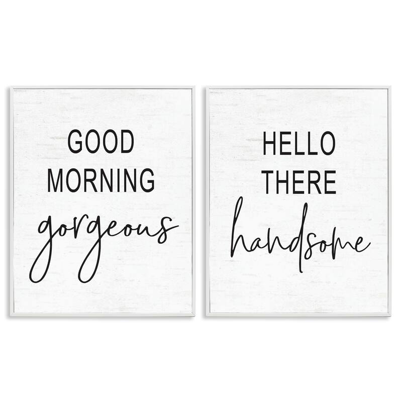 Stupell Good Morning Gorgeous Hello There Handsome Romantic Phrases 2pc Multi Piece Framed Wall Art Set - Black - 16 x 20 - White
