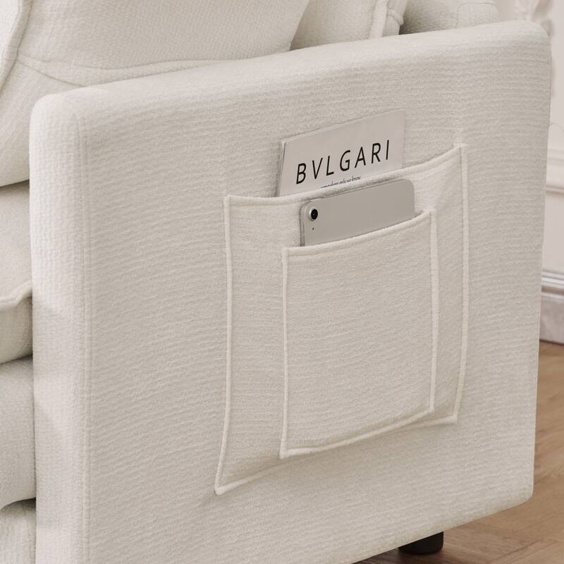 101.9" L-shaped Cashmere Sectional Sofa with Pillows and Movable Ottoman