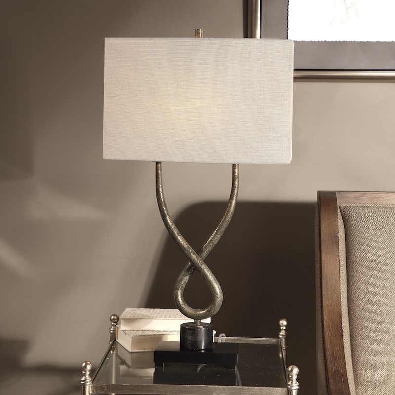 Twisted Table Lamp with Beige Oval Shade - 30.25" - Silver