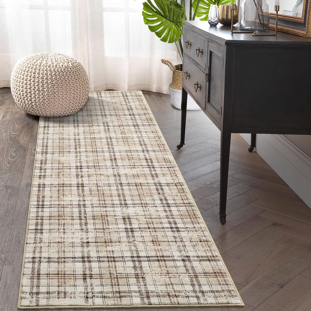 Garvee Earthy Plaid Soft Low Pile Foldable Area Rug