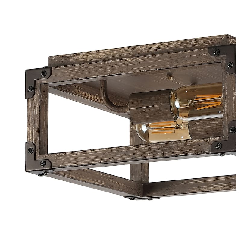Marais 11.5" 2-Light Iron Rustic Farmhouse LED Flush Mount, Brown by JONATHAN Y