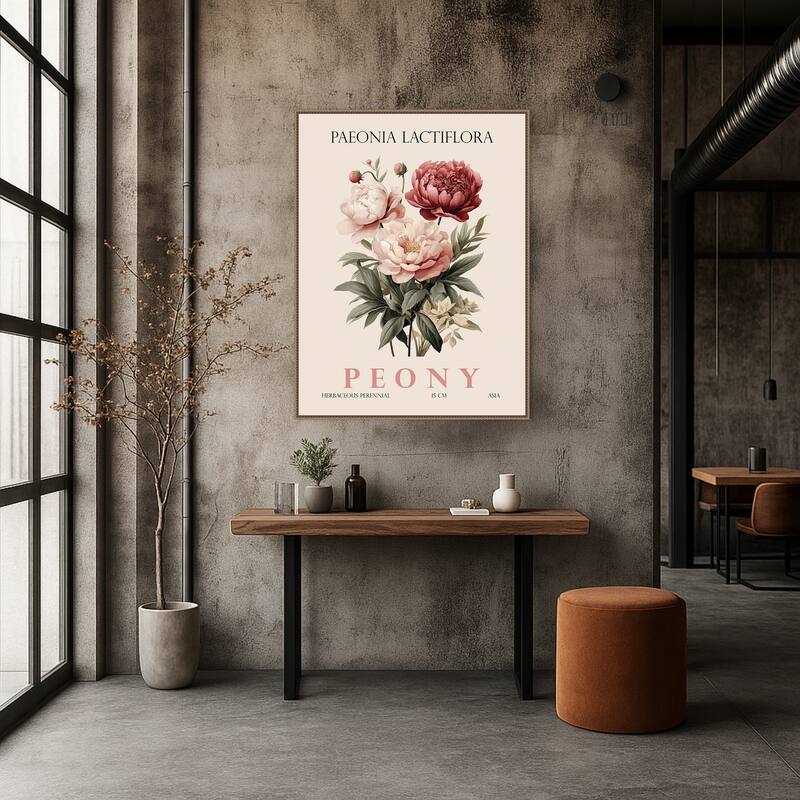 Vintage Botanical Peony Illustration by Christopher Giampietro Framed Canvas Wall Art Print