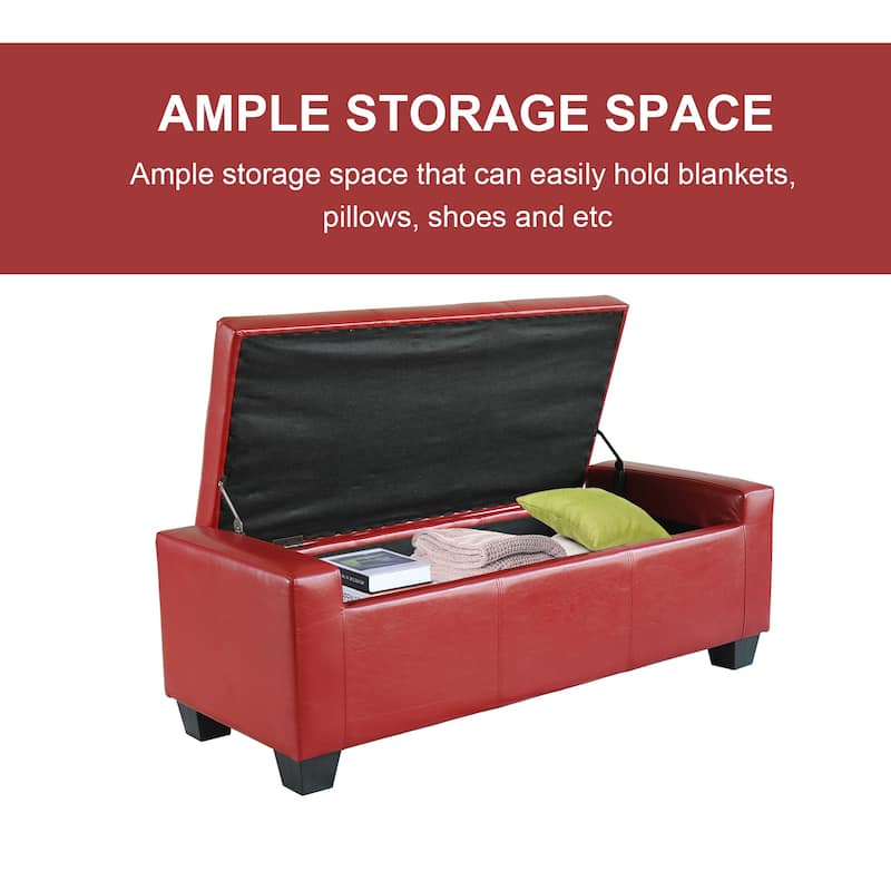 Faux Leather Storage Ottoman Bench with Soft Foam Seat and Hidden Storage for Living Room - 50.5" L x 19.75" W x 17.75" H