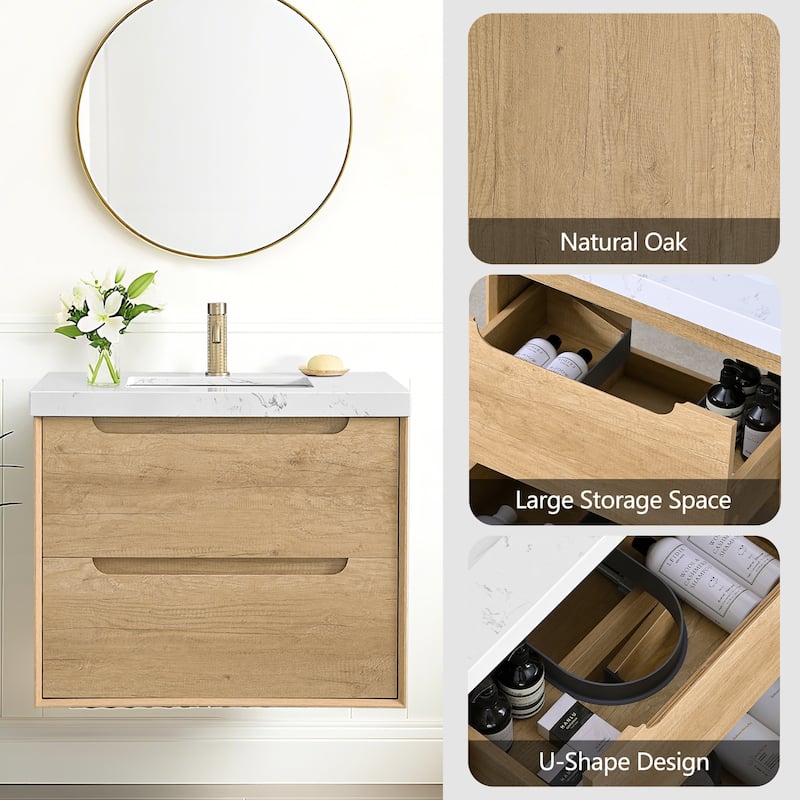 24"36"48"60"72"84" Floating Bathroom Vanity with Engineered Top Rectangulare Sink Solid Wood