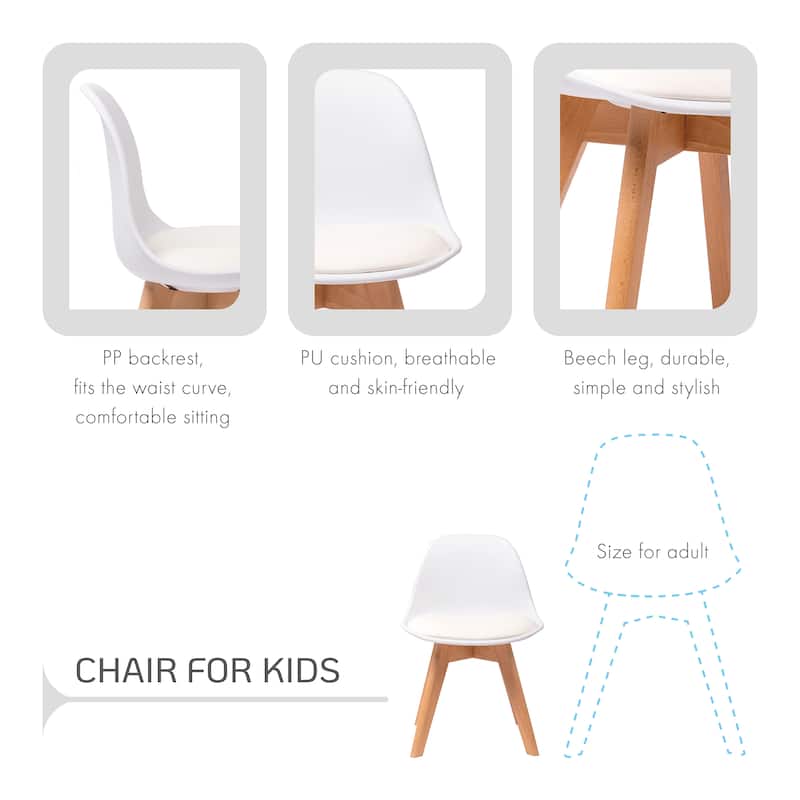 Porthos Home Brynn Kids Chair, Plastic Shell With Seat Cushion, Beech Wood Legs