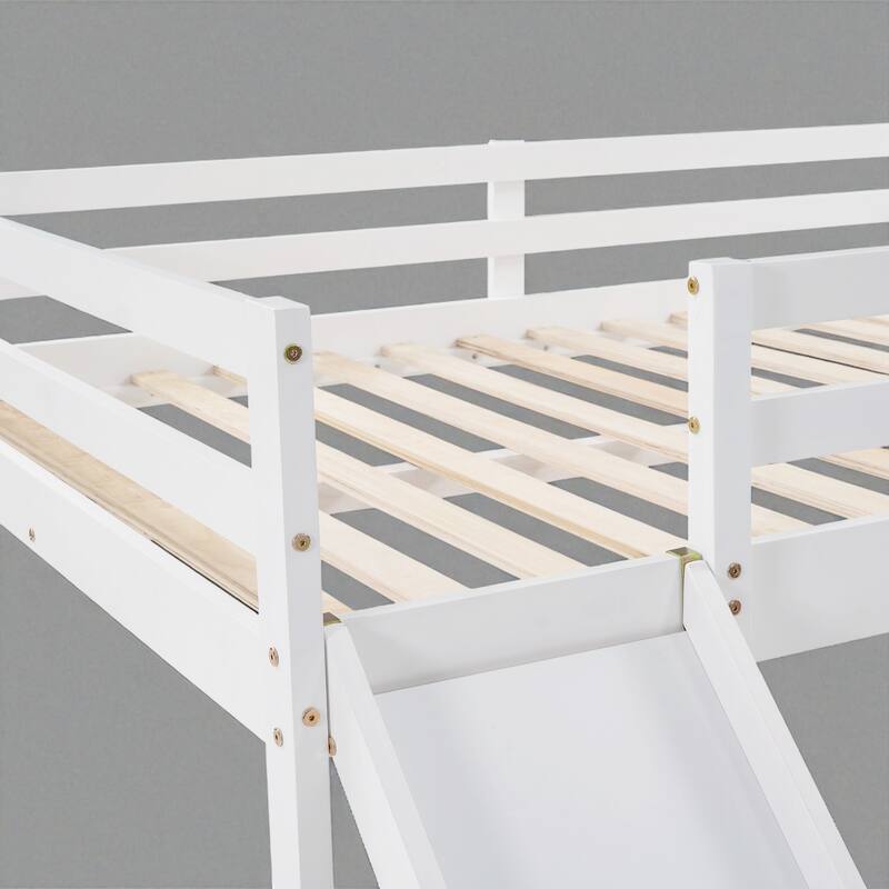 Full Size Wood Loft Bed with Slide, Ladder, and Guardrails, No Box Spring Needed