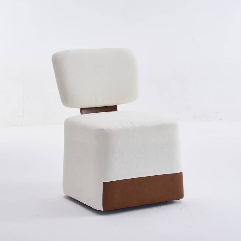 Modern Dining Chair Linen Armless Dining Chair with 4 Casters, for Dining Room, Office and Bedroom, Ivory