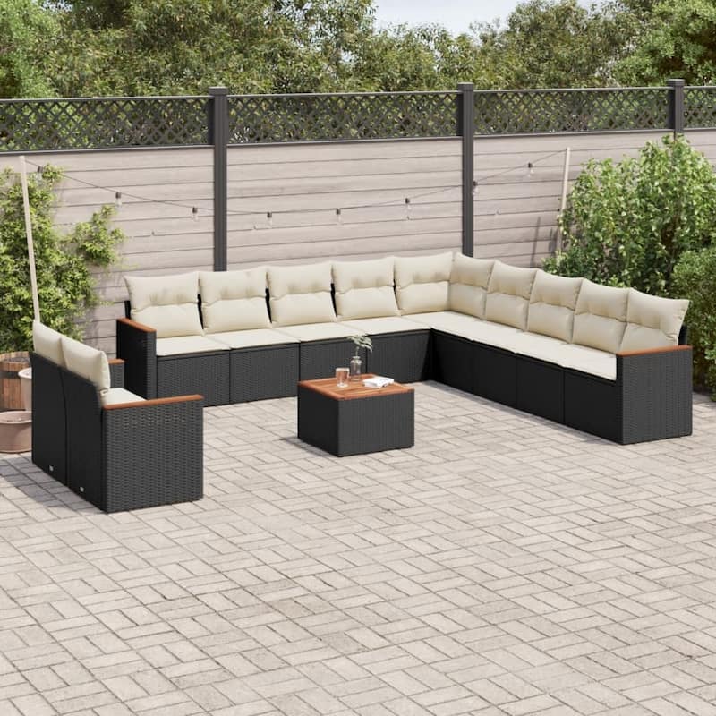 vidaXL Garden Sofa Set Black - 24.4 x 24.4 x 27.2 - Black and cream Large With table