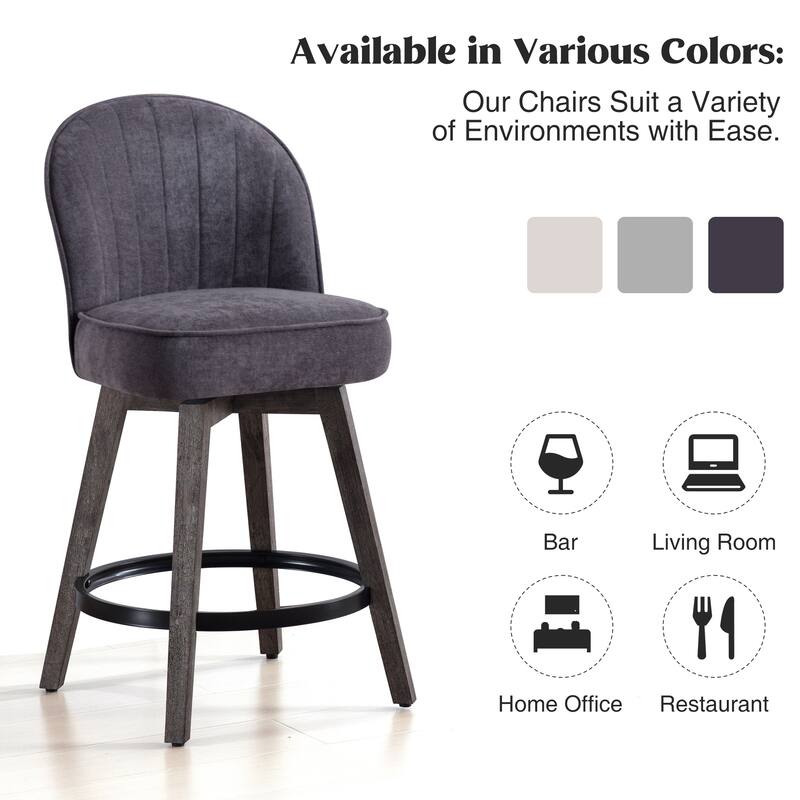 HOMYKA Swivel Bar Stool with Wood Legs Set of 2 - N/A