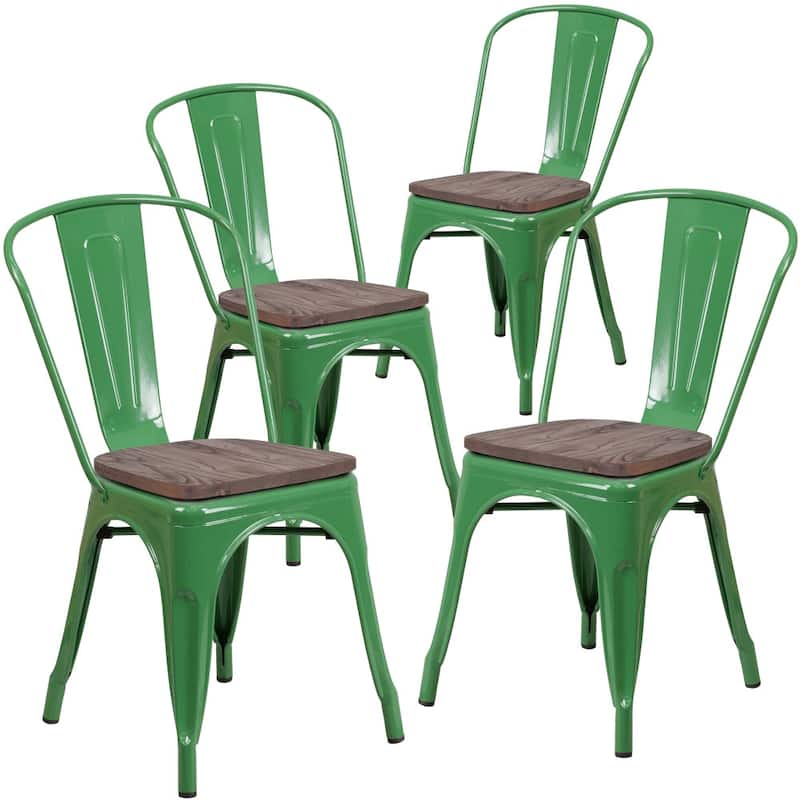 Wood Seat/ Galvanized Steel Stackable Chair (Set of 4) - 18"W x 20"D x 33"H