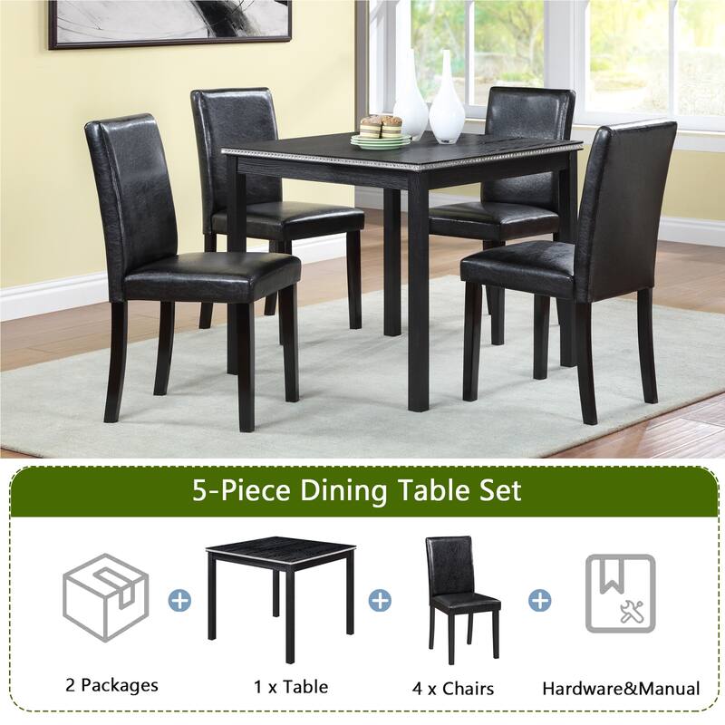 Wooden Dining Square Table Set,Kitchen Table for Small Space,4 Person Dining Table