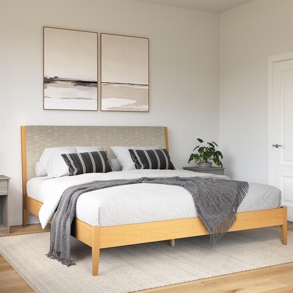 Wood and upholstered platform bed discount