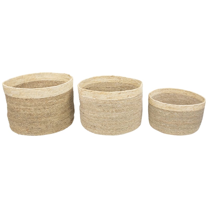 Set of 3 Twisted Weave and Zig Zag Sewn Seagrass Storage Baskets 16.5" - 16.5