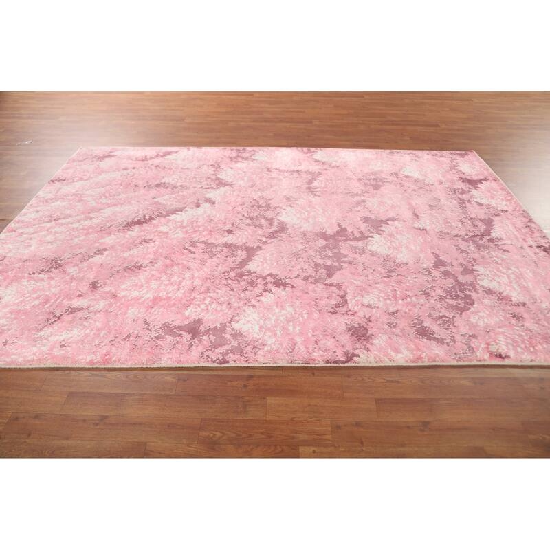 All-Over Pink Abstract Modern Area Rug Handmade Wool Carpet - 5'11" x 8'11"