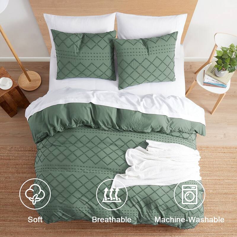 Nestl Boho Tufted Embroidery Double Brushed Duvet Cover with Button Closure