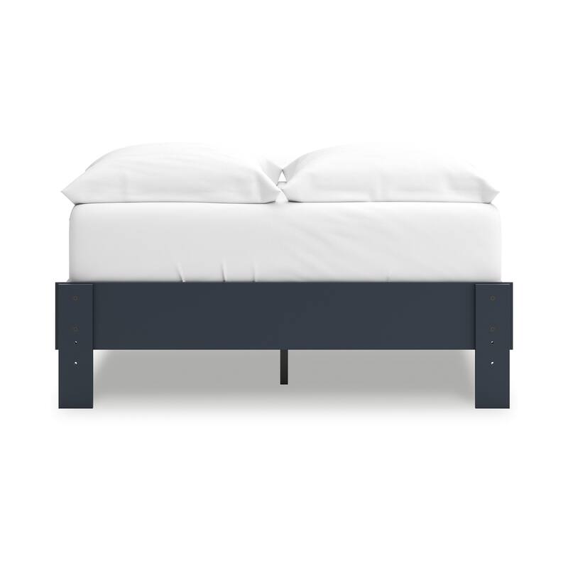 Cian Full Size Platform Bed, Shaker Style Design, Navy Blue Wood Frame