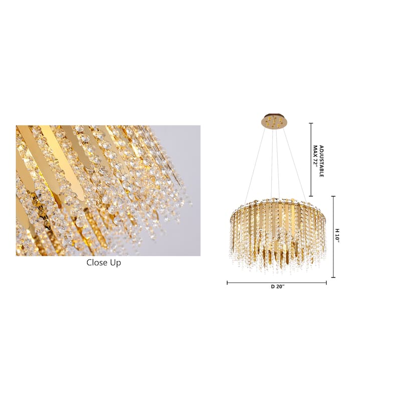 9-Light Gold Chandelier With Clear Hanging Crystal Beads