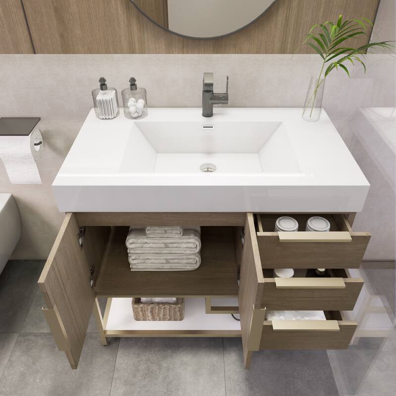 Noble 36" Free Standing Vanity (R Drawer) with Reinforced Acrylic Sink - 36" Width