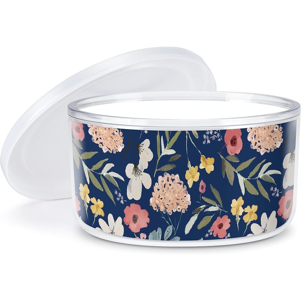 Multi Meadow Flowers Double Wall Unbreakable Plastic Bowl with Lid Holds 22 Fluid Ounces BPA Free Microwave Safe Dishwasher Safe