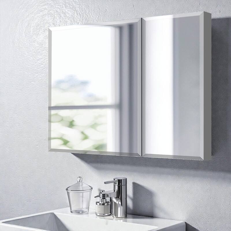 30 x 26 Inch Aluminum Bathroom Medicine Cabinet with Mirror, Recessed or Surface Mount, Large Storage
