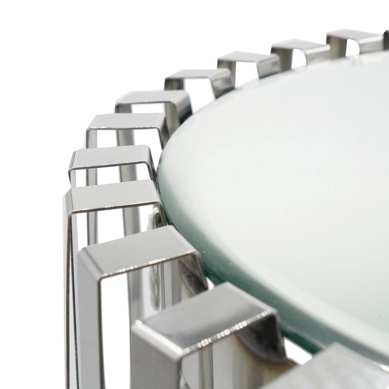 Stainless Steel Ribbed Drum Accent Table - 23" - Silver