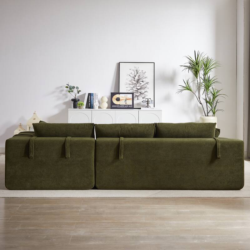 Chenille Upholstered Sectional Daybed Modular Sleeper Couch L Shape Sofa with Chaise Lounge & 6 Pillows for Living Room Loveseat