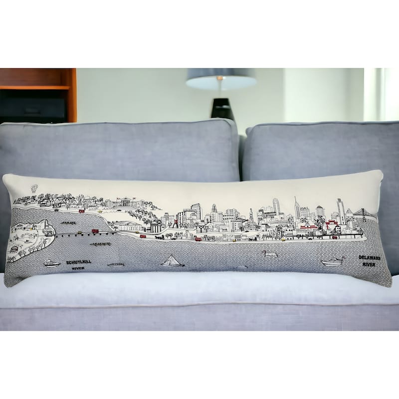 HomeRoots 46" White Philadelphia Daylight Skyline Lumbar Decorative Pillow