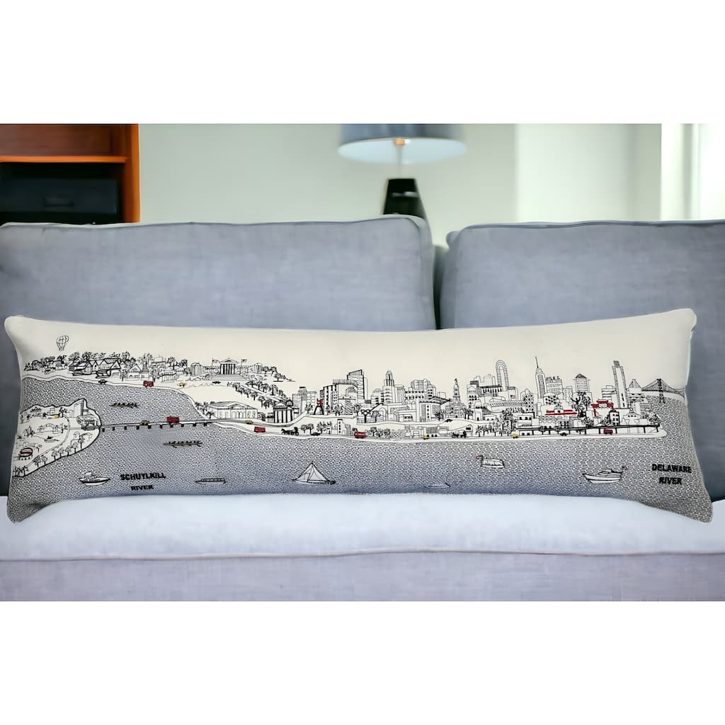 HomeRoots 46" White Philadelphia Daylight Skyline Lumbar Decorative Pillow