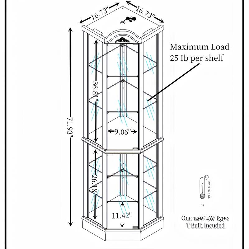 Lighted Glass Display Cabinet Corner Curio Cabinet with Adjustable Shelves