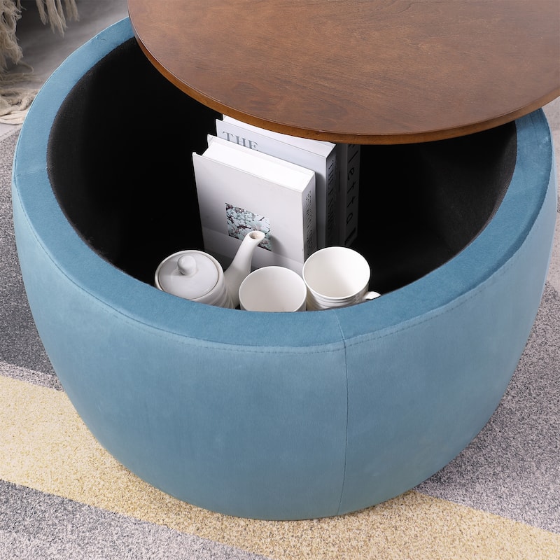 Round Ottoman Set with Storage, 2 in 1 combination