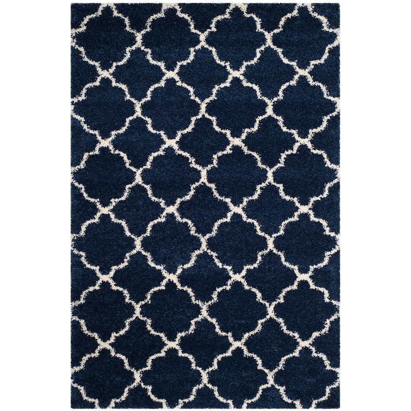 SAFAVIEH Hudson Shag Jeryl Glam Trellis 2-inch Area Rug - 5'3" x 7'6" - Navy/Ivory