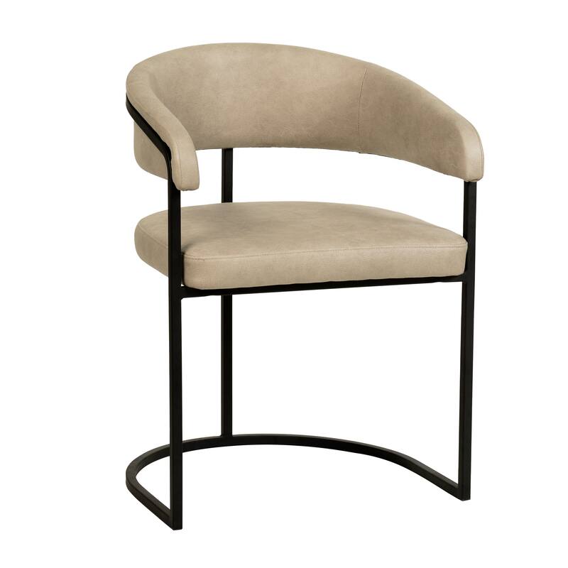 LeisureMod Aero Modern Upholstered Leather Dining Chair in Iron & Polyester, Accent Armchair for Home Kitchen Office - Oatmeal