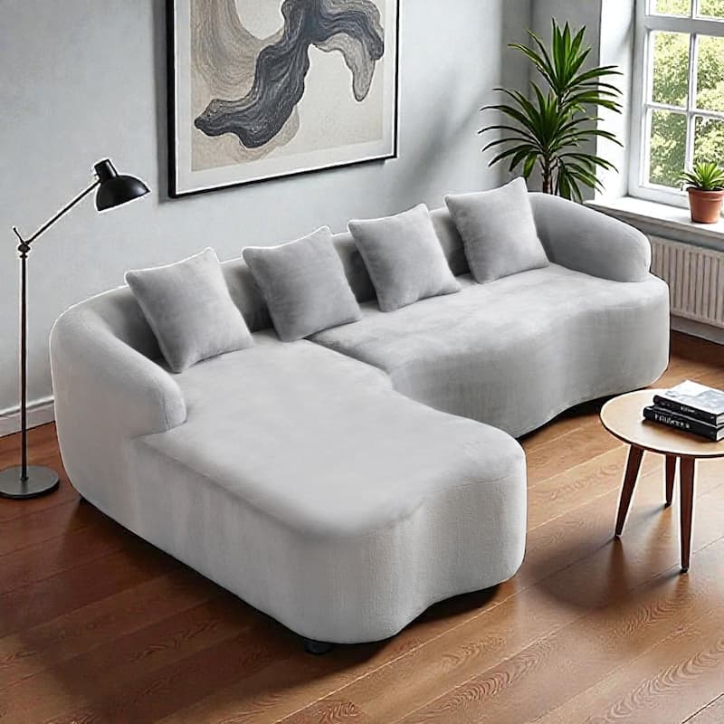 Full Compression L Shaped Sectional Sofa with Curved Chaise, Modular Chenille Couch for Apartment Living Room