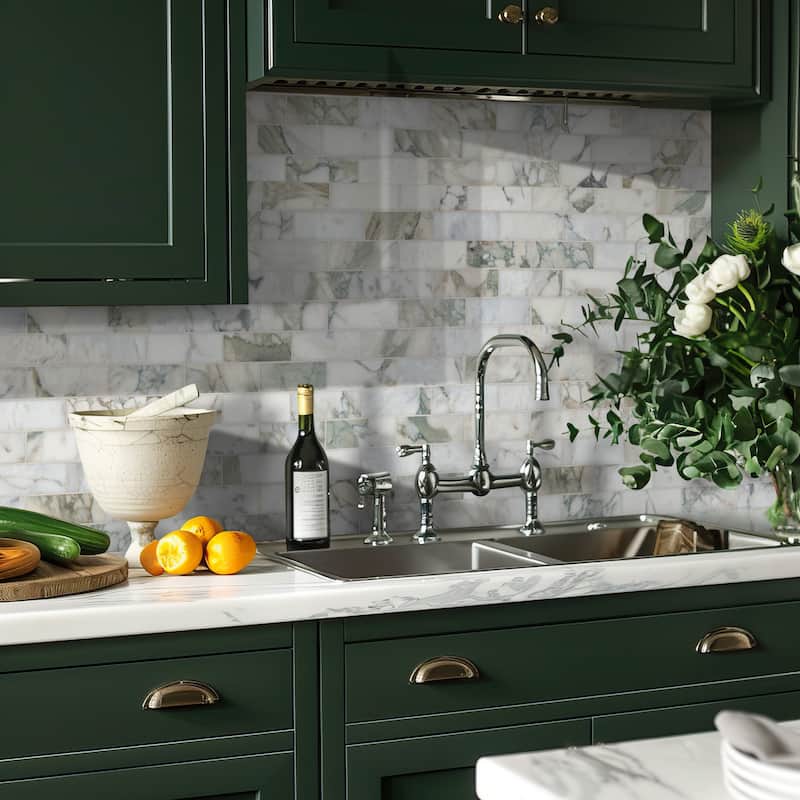 Ackland AKM-S-2X6SWH-CA 12" x 12" Marble Rectangle Floor and Wall Tile