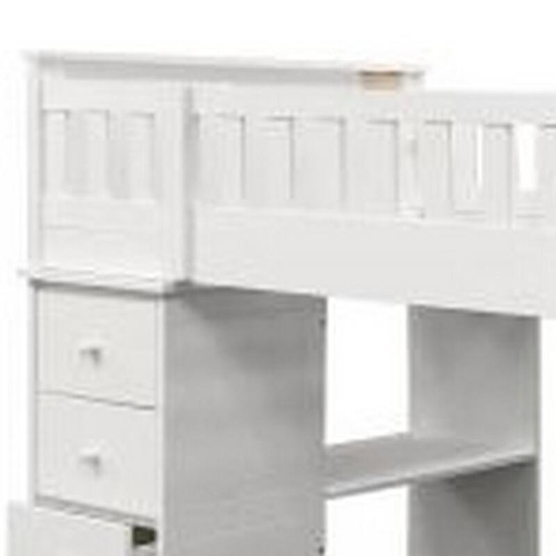 Twin Loft bed with 8 Drawers and 1 Desk, White