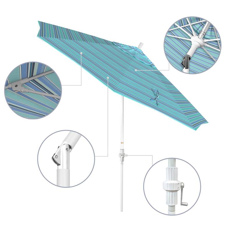 California Umbrella 9' Rd.Crank Lift, Collar Tilt, Aluminum Pole, Fiberglass Rib Patio Umbrella, White Finish, Sunbrella Fabric