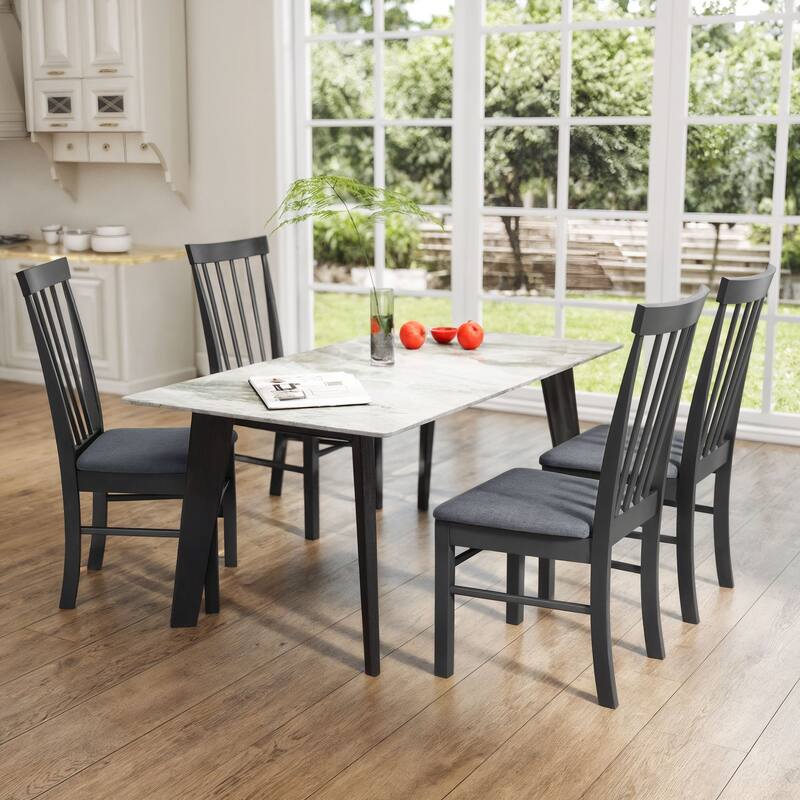 Black-Grey Rubberwood Farmhouse Dining Chairs Set of 4 with Cushioned Seat - 17.1" W x 20.1" D x 37" H