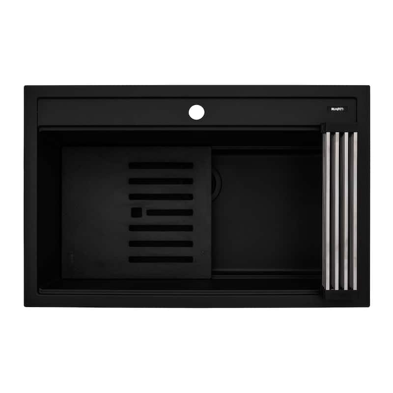 Ruvati 31-inch epiCube Granite Composite Workstation Matte Black Drop-in Kitchen Sink - RVG1631BK