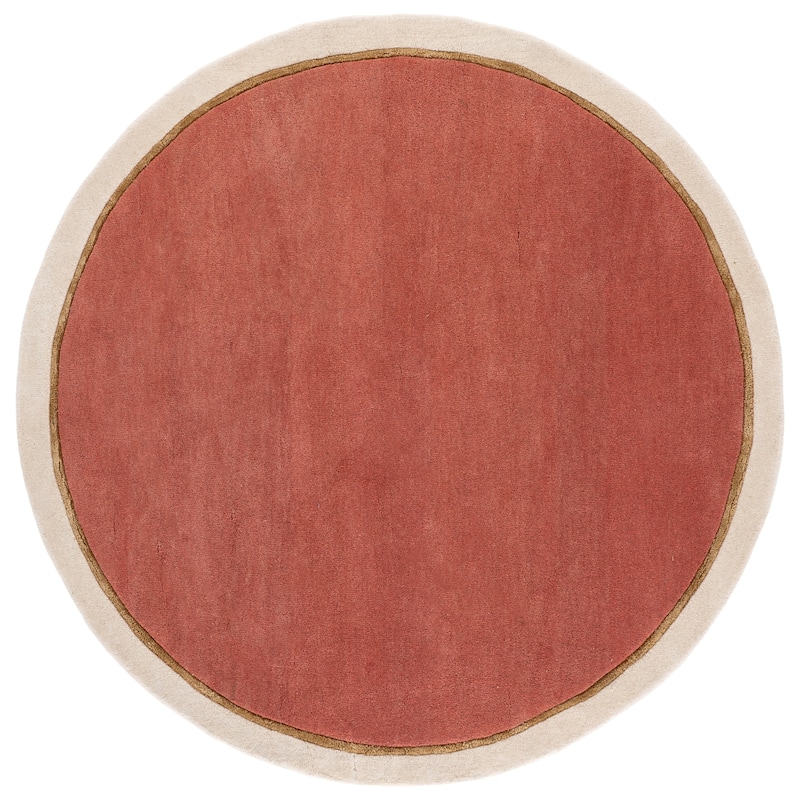 SAFAVIEH Handmade Fifth Avenue Abla Border Design Wool Rug - 6' Round - Blush Pink