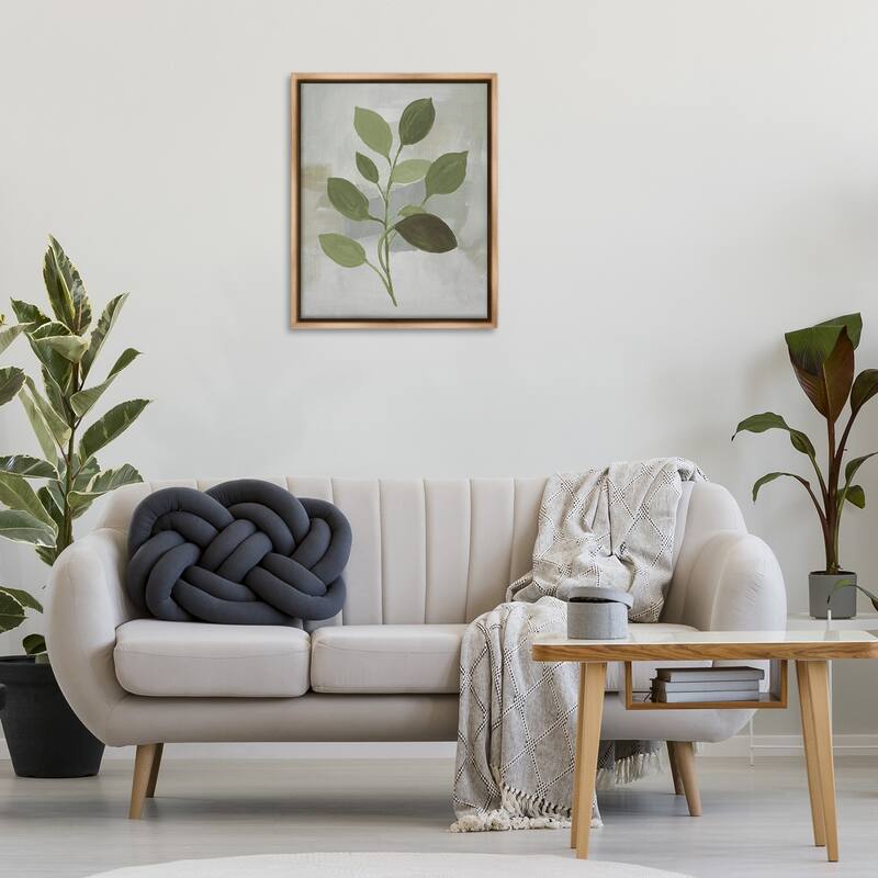 Stupell Leaf Sprigs over Grey Framed Floater Canvas Wall Art Design By Lanie Loreth