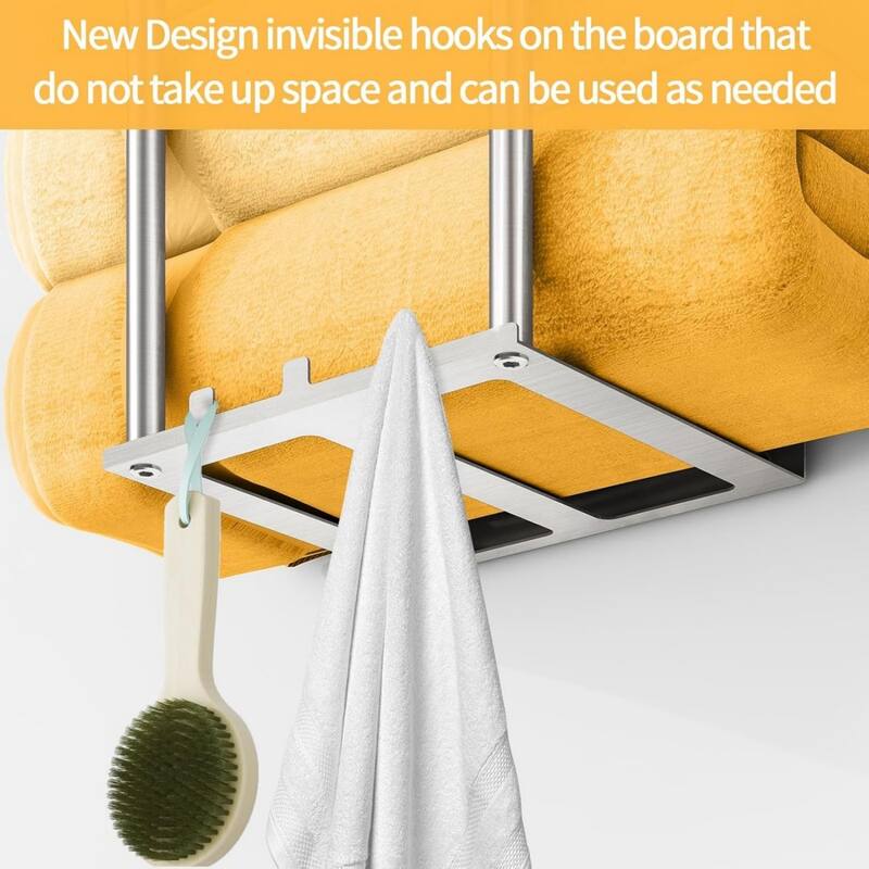 Wall-mounted towel rack with 6 hooks, 3 shelves