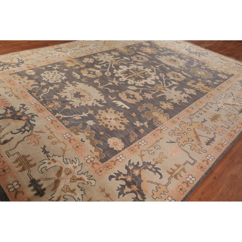 Gray Oushak Indian Large Rug Hand-Knotted Wool Carpet - 10'0"x 13'10"