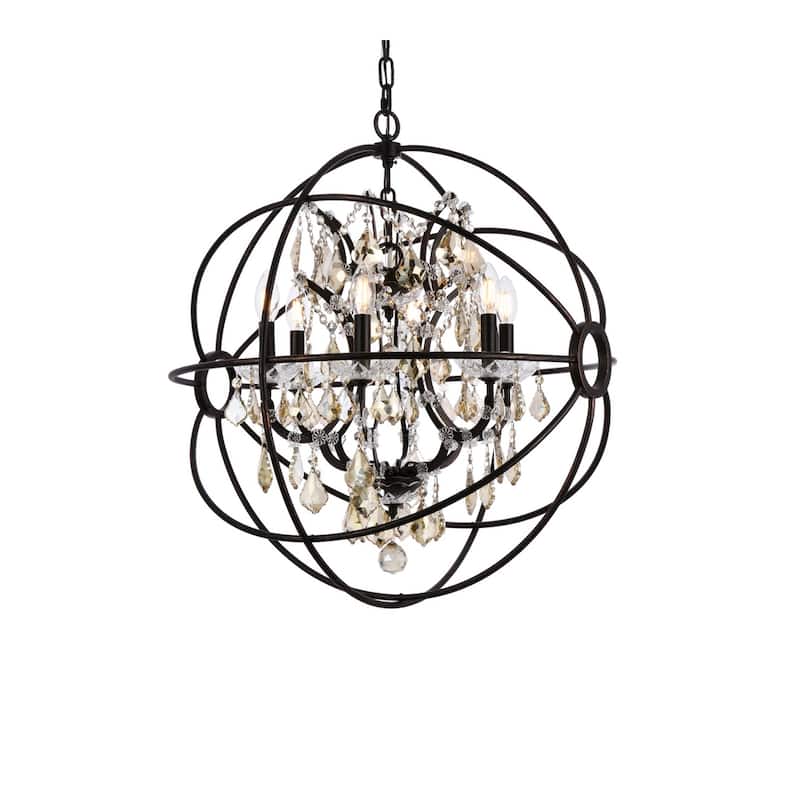Royce Edge 6 light Dark Bronze Chandelier - dark bronze royal cut golden teak (smoky) crystals